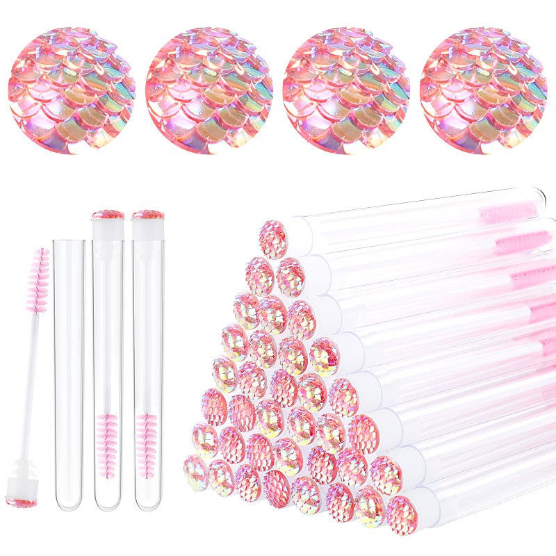 Dming 20 Pieces Disposable Mascara Brushes Eyelash Brush Lash Wand Diamond Mascara Wands with Tube Makeup Tool Lash Spoolies Sanitary Brushes Lash Extension Supplies (tube scale l pink 20) - Image 1